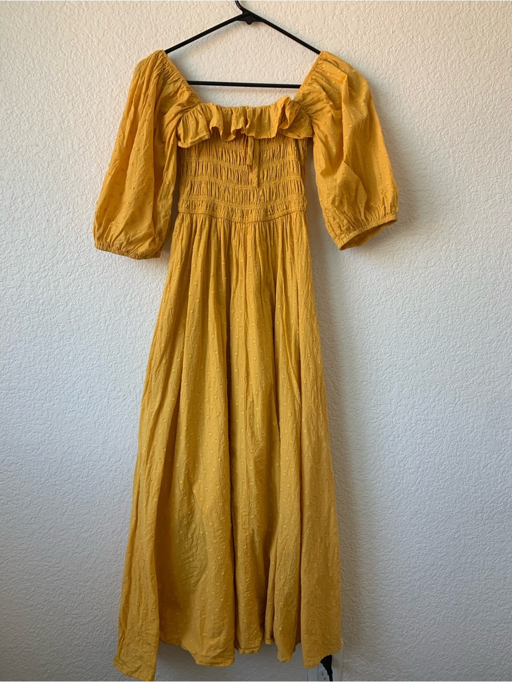 Smocked Puff-Sleeve Maxi Dress in Mustard Yellow - Picture 1 of 10